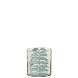 J-Line vaas blauw blad glas small 15x15x16cm