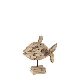 J-Line vis op voet stukken gerecycleerd hout small 32x13x31cm