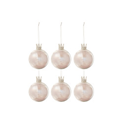 J-Line doos van 6 kerstballen kroon pluim licht glas klaar small -