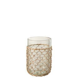 J-Line vaas breiwerk glas/riet small 14x14x21cm