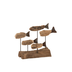 J-Line vissen 5 op voet drijfhout/ijzer 25x10x22cm