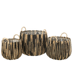 J-Line set van 3 mand maste mais/ijzer /naturel 44x44x36cm