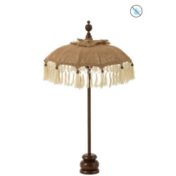 J-Line parasol kwast+voet jute/hout /wit small 52x52x87cm