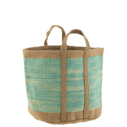 J-Line mand rond met handvaten jute naturel/azuur 60x40x40cm