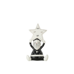 J-Line kerstman zittend ster hoho zwart/wit medium 16x10x26cm