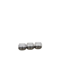 J-Line theelichthouder 3 bol craquele glas/stainless steel 27x9x7.5cm