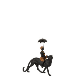 J-Line luipaard met jongen en paraplu poly zwart/ 34x12x35cm