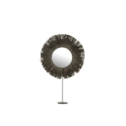 J-Line spiegel op voet rond riet raffia 41x9x51cm