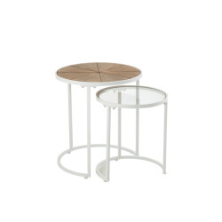 J-Line set van twee bijzettafels lounge metaal/hout /naturel 50x50x56cm