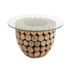 J-Line bijzettafel schijven open teak hout naturel/glas 70x70x45cm