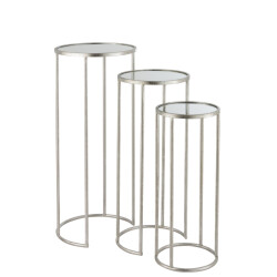 J-Line set van 3 bijzettafels leo spiegel ijzer zilver 35.5x35.5x80.5cm