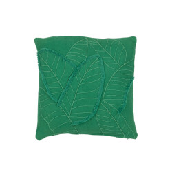 J-Line kussen bladeren katoen donker 45x45x15cm