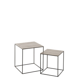 J-Line set van twee bijzettafels vierkant aluminium/ijzer zilver/zwart -