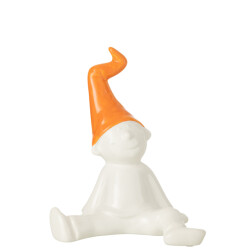J-Line kabouter zittend keramiek wit/oranje large 23x23x31cm