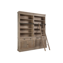 J-Line bibliotheekkast + ladder hout grey wash 200x41x232cm