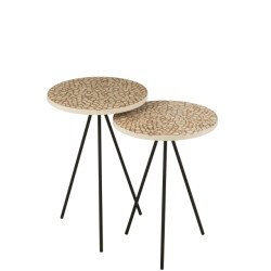 J-Line set van twee bijzettafel ringen resine bruin/wit 38x38x45cm