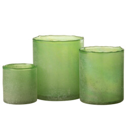 J-Line set van drie theelichthouder ruby glas 13x13x15cm