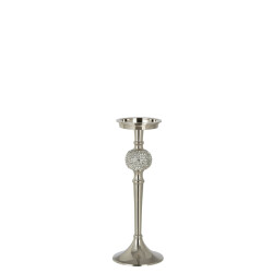 J-Line kaarshouder op voet diamant bol aluminium zilver small 11x11x31cm