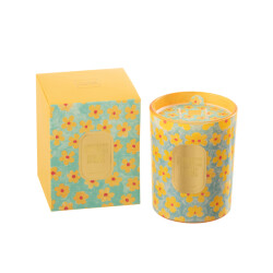 J-Line geurkaars bloemen azuur/geel large 70 uren 10.5x10.5x13.5cm