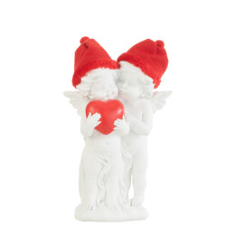 J-Line engel staand hoed hart poly rood/wit 11.5x12x26cm