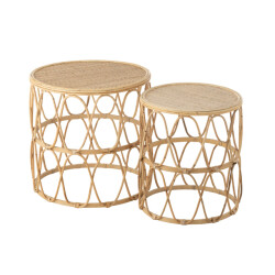 J-Line set van 2 bijzettafel golf patroon rotan naturel 51.5x51.5x50.5cm