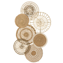 J-Line muurdecoratie cirkels zeegras/katoen /wit 54.5x2x90cm