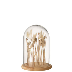 J-Line stolp droogbloemen ecru/bruin glas hout small 16.5x16.5x25cm