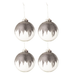 J-Line doos van 4 kerstballen glitter mini kwast glas transparant large