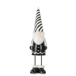 J-Line kerstman staand strepen keramiek zwart/wit large 11x11x41cm