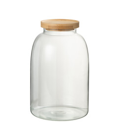 J-Line pot in glas tom glas/bamboo /naturel large 15x15x23.2cm