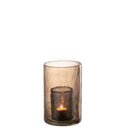 J-Line theelichthouder dubbel glas oker small 12.5x12.5x20.5cm