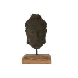 J-Line decoratie hoofd teakhout/cement /naturel 25x18x44cm