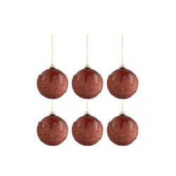 J-Line doos van 6 kerstballen suiker glas mat bordeaux small 8x8x8cm