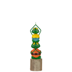 J-Line kikker pyramide op voet ijzer/hout mix small 9x8x31cm