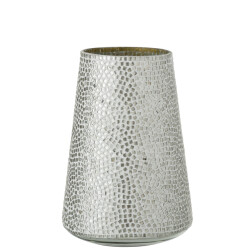 J-Line windlicht mozaiek glas wit/zilver large 21.5x21.5x30cm