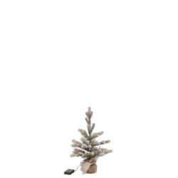J-Line kerstboom besneeuwd+led+batterij in pot jute plastiek small -