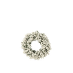 J-Line kerstkrans+led warm wit plastiek besneeuwd small 44x16x44cm