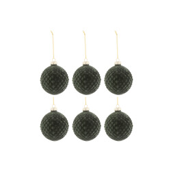 J-Line doos van 6 kerstballen patroon fluweel glas donker small -