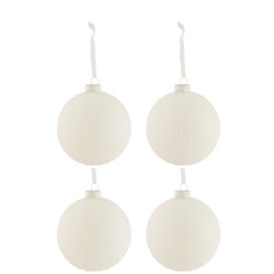 J-Line doos van 4 kerstballen besneeuwd glas large 12x12x12cm