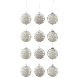 J-Line doos van 12 kerstballen 4+4+4 ornament parels glas mat wit/mat