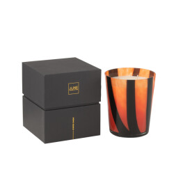 J-Line geurkaars noa strepen oranje medium-68u 15x15x17cm