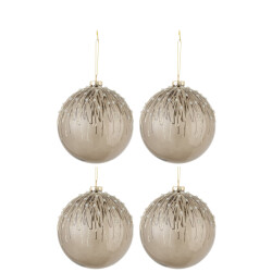 J-Line doos van 4 kerstballen parels glitter glas large 12x12x12cm