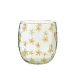J-Line windlicht bloemen glas geel large 19x19x20cm