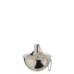 J-Line olielamp tafel fijn gehamerd stainless steel zilver 15x15x14cm