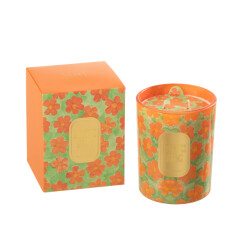 J-Line geurkaars bloemen oranje/groen large 70 uren 10.5x10.5x13.5cm
