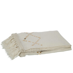 J-Line plaid diamanten+franjes katoen/pailletten /goud 130x180x1cm
