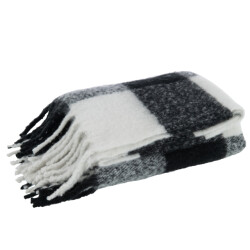 J-Line plaid tegels polyester zwart/wit 127x152x1cm