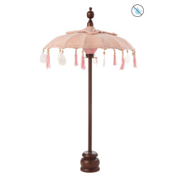 J-Line parasol+voet kwastjes/schelpen peche hout donker bruin small -