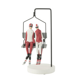 J-Line skilift ski couple resine rood/wit 19x17.5x34cm
