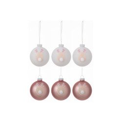 J-Line doos van 6 kerstballen 3+3 rendier glas licht /wit small -